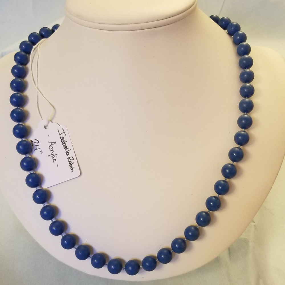 NWT Handmade "Pearl" Necklace Denim Blue 24"